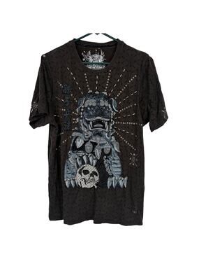 RINGSPUN IX Men's Black Embroidered Bull Dog Short Sleeve Shirt Size Large